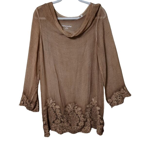 NWT Soft Surroundings Renee Silk Cowl Tunic tawny brown lined women's Medium - Picture 1 of 11
